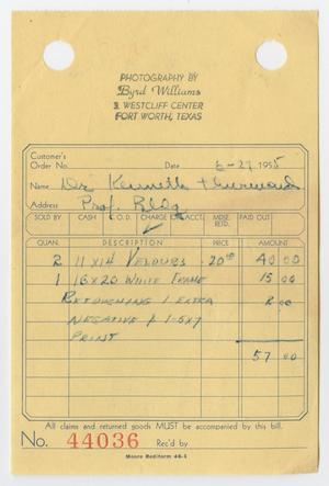 Primary view of object titled '[Receipt from Byrd Williams Photo]'.