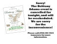 Text: [Brittany Adams Reception cancellation announcement]