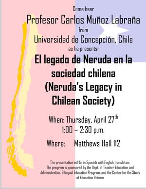 Primary view of object titled '[Neruda's Legacy in Chilean Society flier]'.