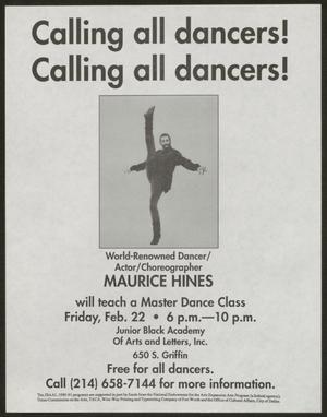 Primary view of object titled '[Flyer: Calling all dancers!]'.