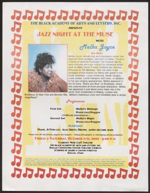 Primary view of object titled '[Flyer: Jazz Night at the Muse]'.