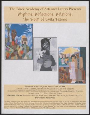 Primary view of object titled '[Flyer: Rhythms, Reflections, Relations: The Work of Evita Tezeno]'.