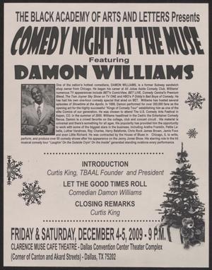Primary view of object titled '[Flyer: Comedy Night at the Muse Featuring Damon Williams]'.