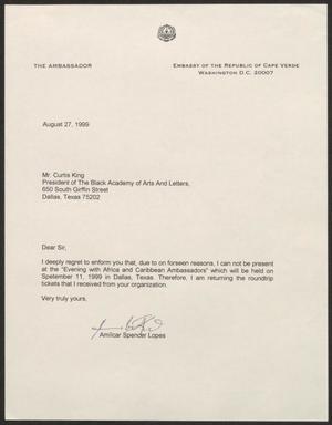 Primary view of object titled '[Letter from an Ambassador to Curtis King, August 27, 1999]'.