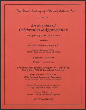 Primary view of object titled '[Flyer: An Evening of Celebration and Appreciation]'.