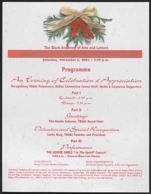 Primary view of object titled '[Program: An Evening of Celebration and Appreciation]'.