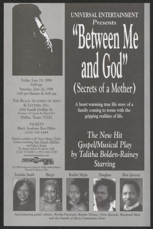 Primary view of object titled '[Flyer: Between Me and God]'.
