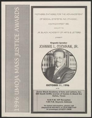 Primary view of object titled '[Flyer: 1996 UMOJA Mass Justice Awards]'.