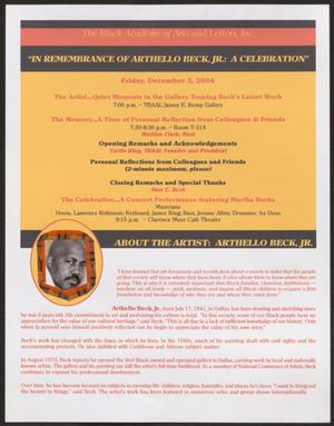 Primary view of object titled '[Flyer: In Remembrance of Arthello Beck, Jr.: A Celebration]'.