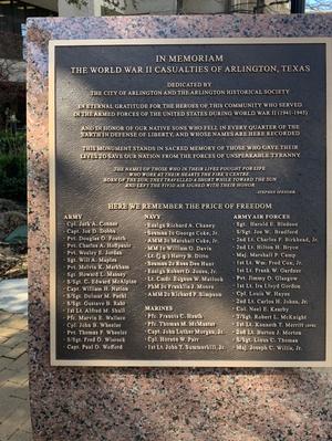 Primary view of object titled '[Memorial plaque for World War II casualties from Arlington, Texas]'.