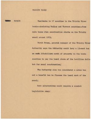 Primary view of object titled '[News Script: Trinity taxes]'.