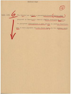 Primary view of object titled '[News Script: Welfare plan]'.