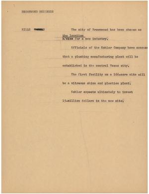 Primary view of object titled '[News Script: Brownwood business]'.