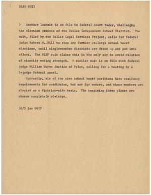 Primary view of object titled '[News Script: DISD suit]'.