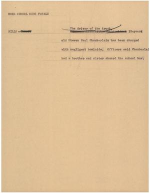 Primary view of object titled '[News Script: More school kids fatals]'.
