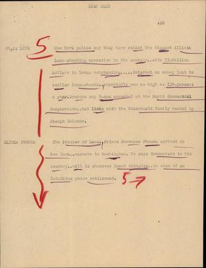 Primary view of object titled '[News Script: Loan raid]'.