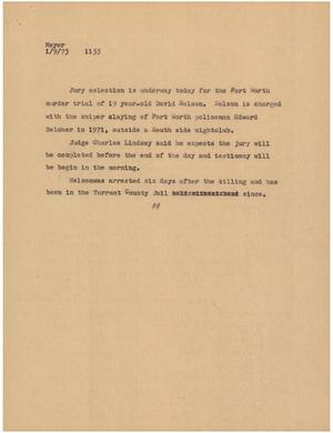 Primary view of object titled '[News Script: David Nelson murder trial]'.