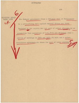 Primary view of object titled '[News Script: Automakers]'.
