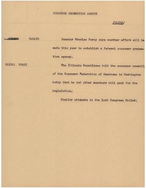 Primary view of object titled '[News Script: Consumer protection agency]'.