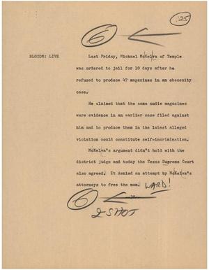 Primary view of object titled '[News Script: Ordered to jail]'.
