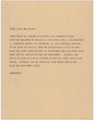 Primary view of object titled '[News Script: Cooke County Junior College]'.