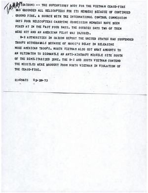 Primary view of object titled '[News Script: Vietnam cease-fire]'.