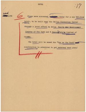 Primary view of object titled '[News Script: Hotel]'.