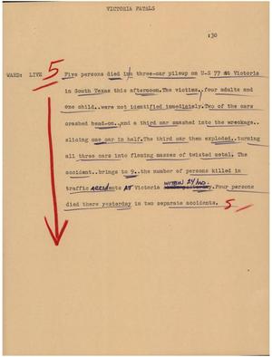 Primary view of object titled '[News Script: Victoria fatals]'.
