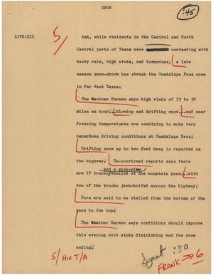 Primary view of object titled '[News Script: Snow]'.