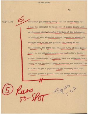 Primary view of object titled '[News Script: Escape trial]'.