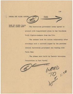 Primary view of object titled '[News Script: F-111]'.