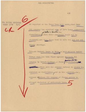 Primary view of object titled '[News Script: Oil distributor]'.