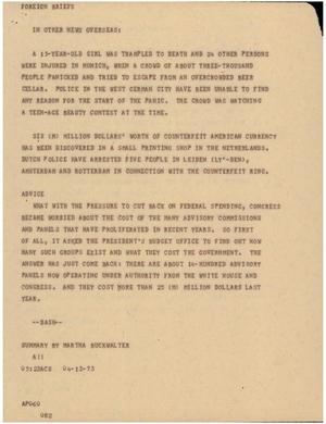 Primary view of object titled '[News Script: Foreign briefs]'.