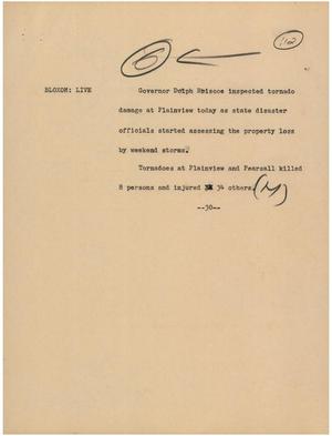 Primary view of object titled '[News Script: Briscoe inspection]'.