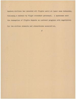 Primary view of object titled '[News Script: Eastern flights canceled]'.