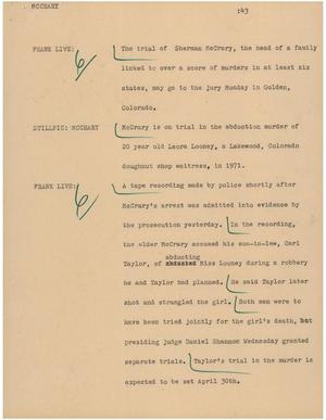 Primary view of object titled '[News Script: McCrary]'.