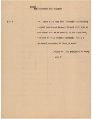 Primary view of object titled '[News Script: Watergate resignations]'.