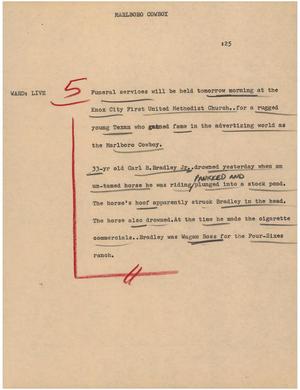 Primary view of object titled '[News Script: Marlboro cowboy]'.