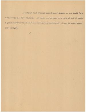Primary view of object titled '[News Script: Tornado causes damage]'.