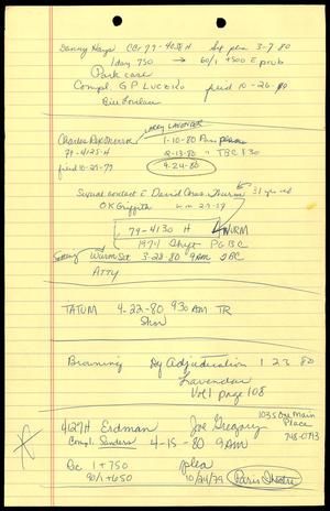 Primary view of object titled '[Handwritten notes: About sexual contact arrests]'.
