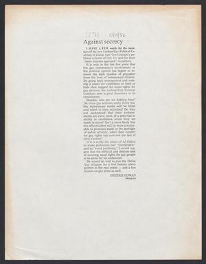 Primary view of object titled '[Clipping: Against secrecy]'.