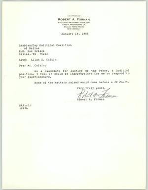 Primary view of object titled '[Letter from Robert A. Forman to LGPCD dated January 19, 1988]'.