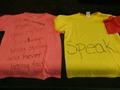 Photograph: [Pink and yellow shirts at 2007 Clothesline Project]