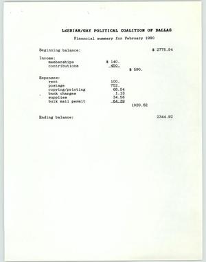 Primary view of object titled '[LGPC financial summary, February 1990]'.