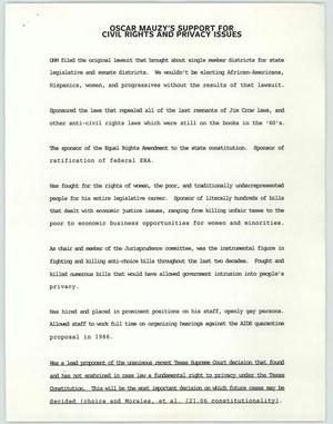 Primary view of object titled '[Oscar Mauzy's support for civil rights and privacy issues]'.