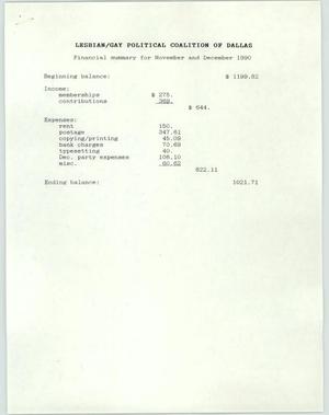 Primary view of object titled '[LGPC financial summaries, November and December 1990]'.