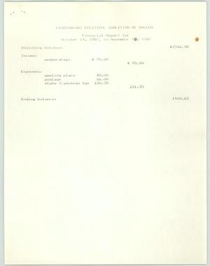 Primary view of object titled '[LGPC financial report, October 10 - November 10, 1987]'.