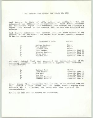 Primary view of object titled '[LGPC meeting minutes, September 26, 1991]'.