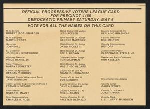 Primary view of object titled '[Official Progressive Voters League card for Precinct 4465]'.