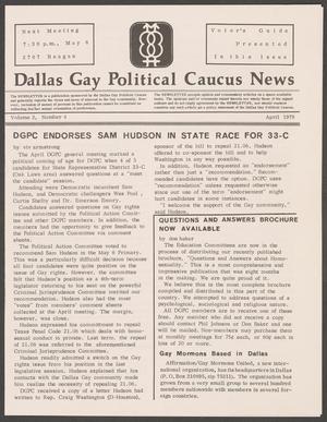 Primary view of object titled '[Dallas Gay Political Caucus News, Volume 2, Number 4, April 1978]'.